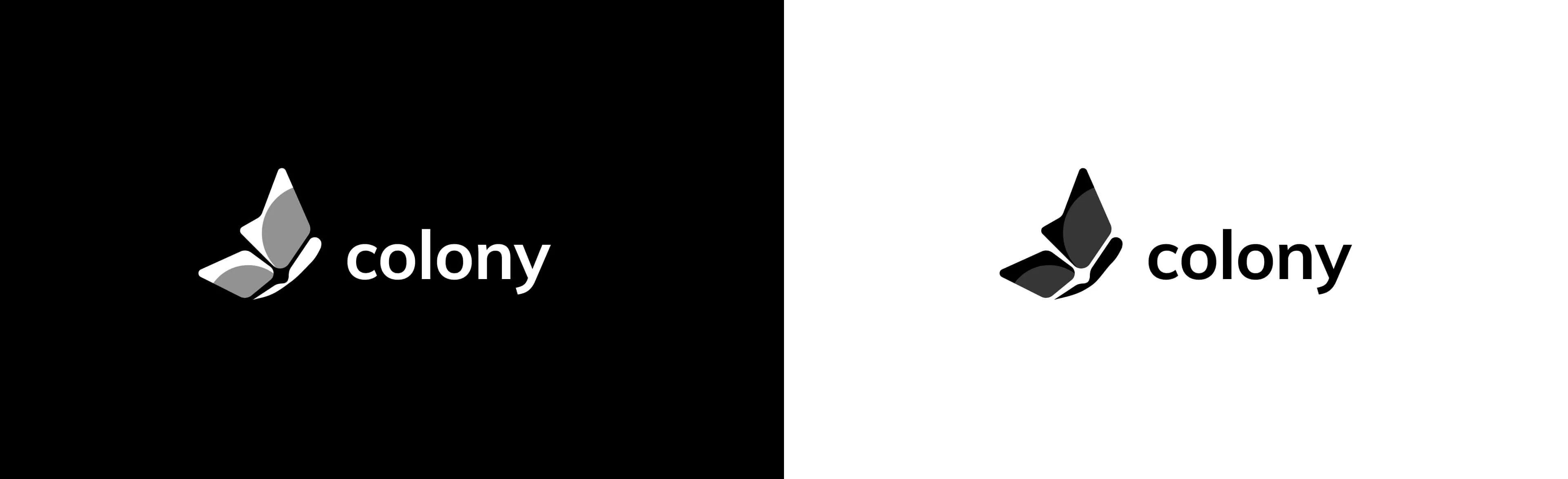Colony logo monochrome versions — white on black and black on white