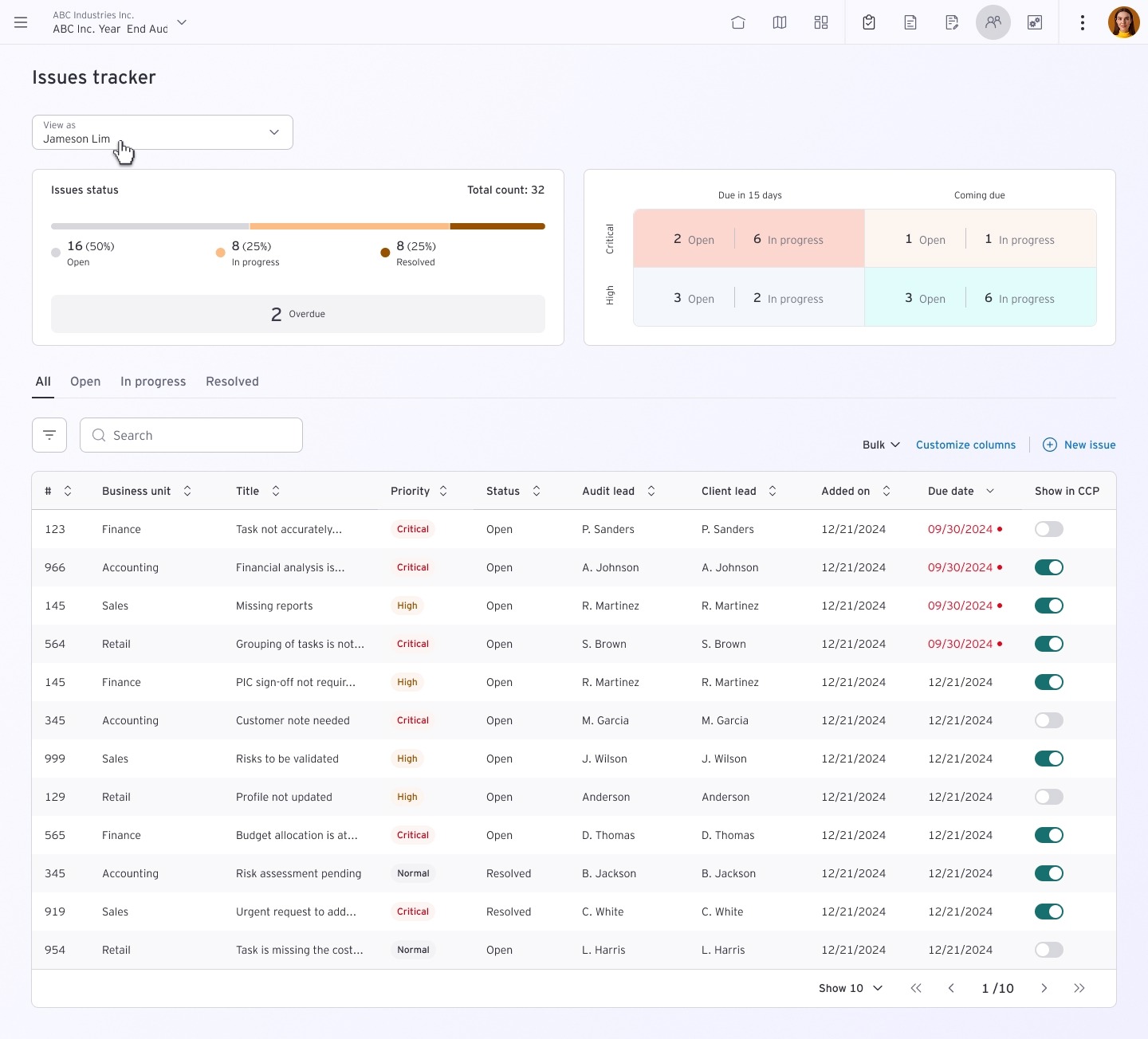 Issue tracker landing page