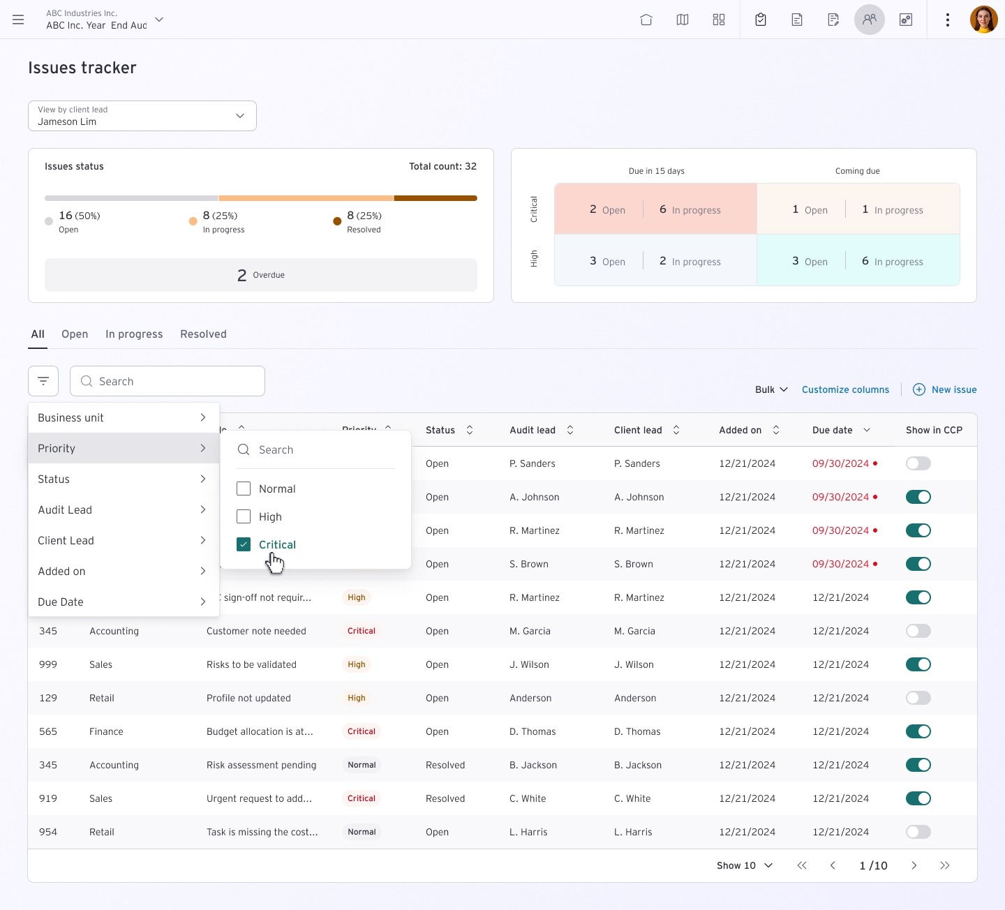 issue tracker filter
