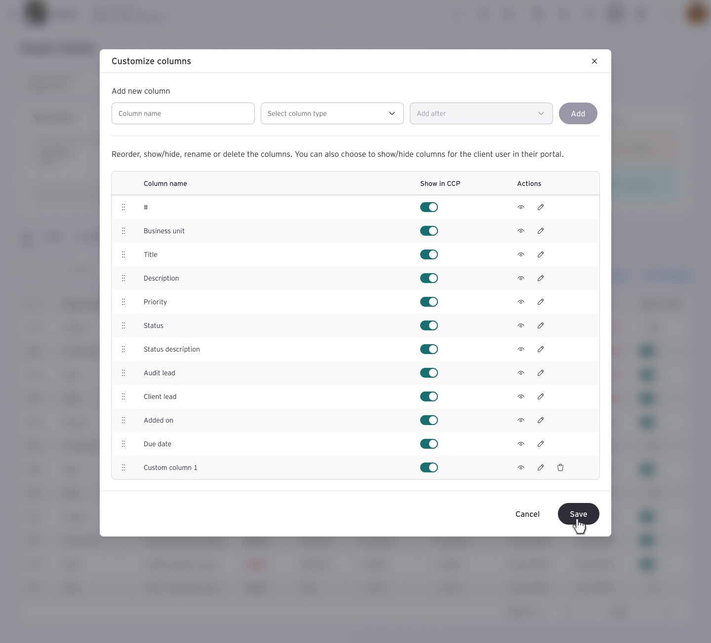 Issue tracker Custom Table Column