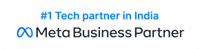 Meta Business Partner badge with text '#1 Tech partner in India' and Meta logo.