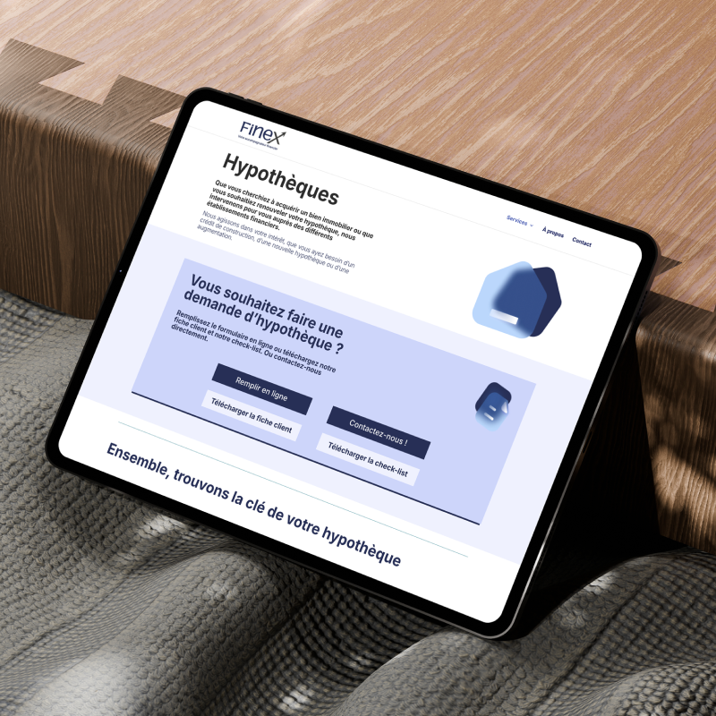 Ipad avec le site Finex en fond d'écran