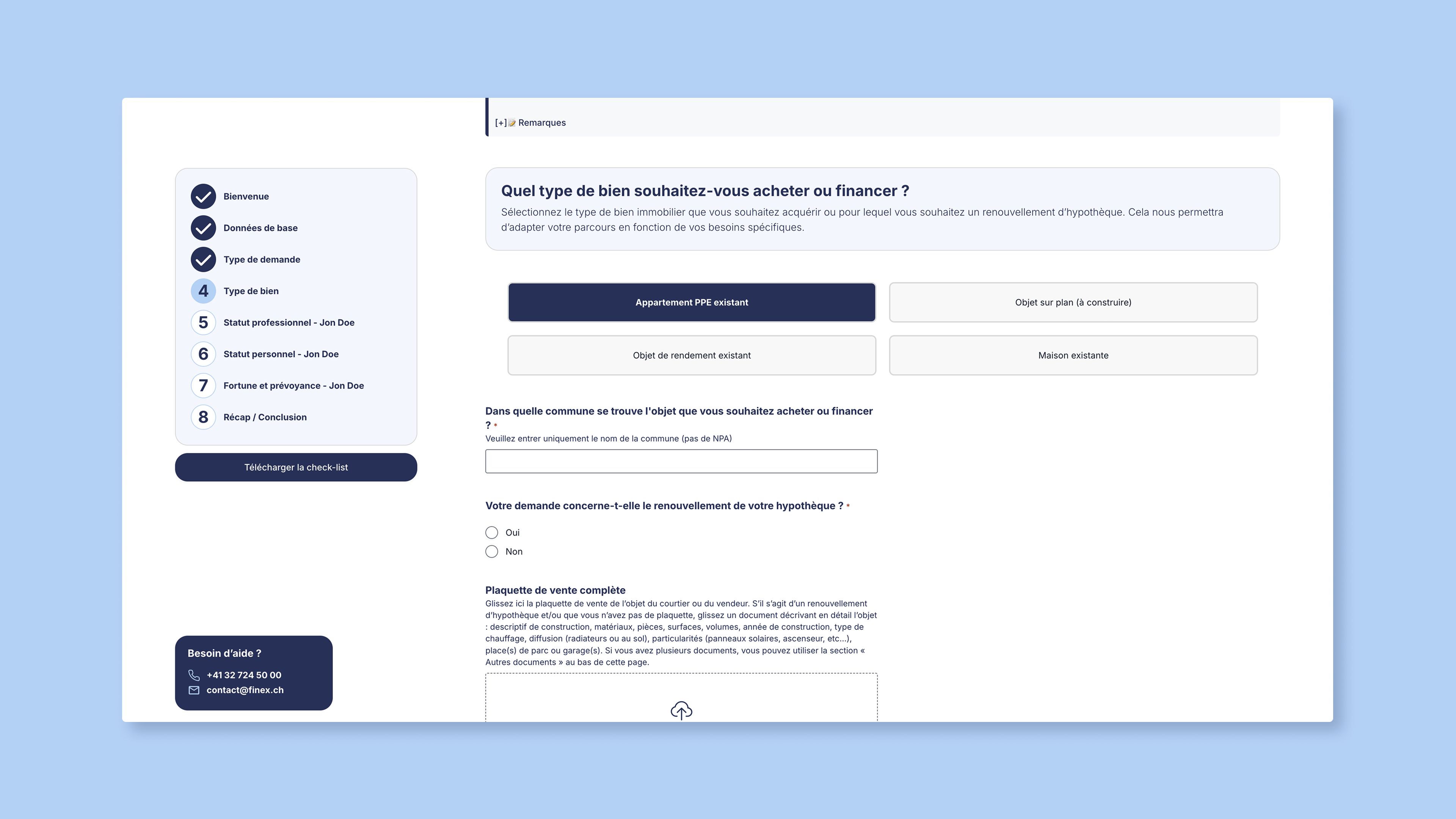 Capture d'écran d'une étape du convertisseur de finex, qui montre les différents champs à remplir