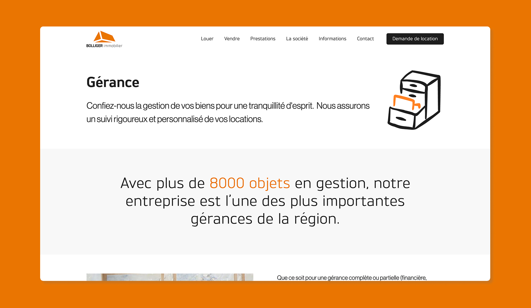 Capture d'écran de la prestation gérance du site Bolliger