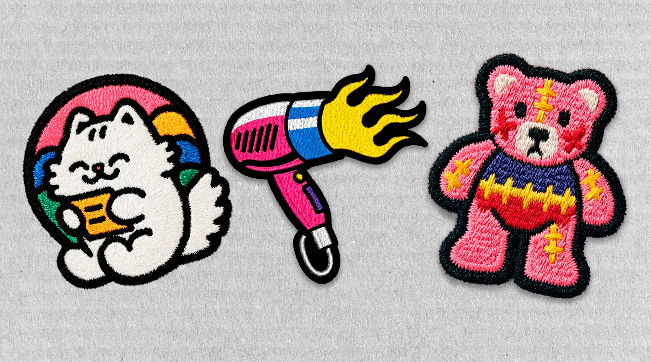 3 stickers sur fond de carton