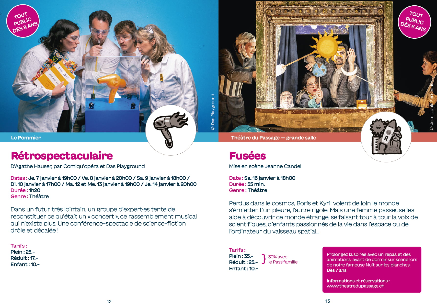 Extrait du programme présentant 2 spectacles