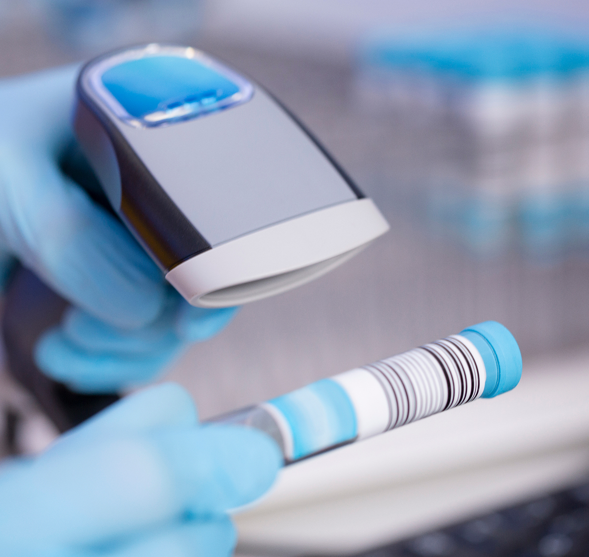 A scientist taping an iPad