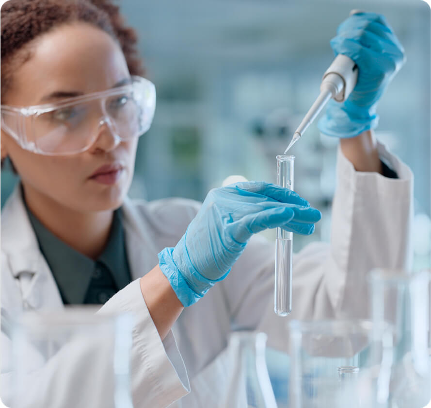 A scientist taping an iPad