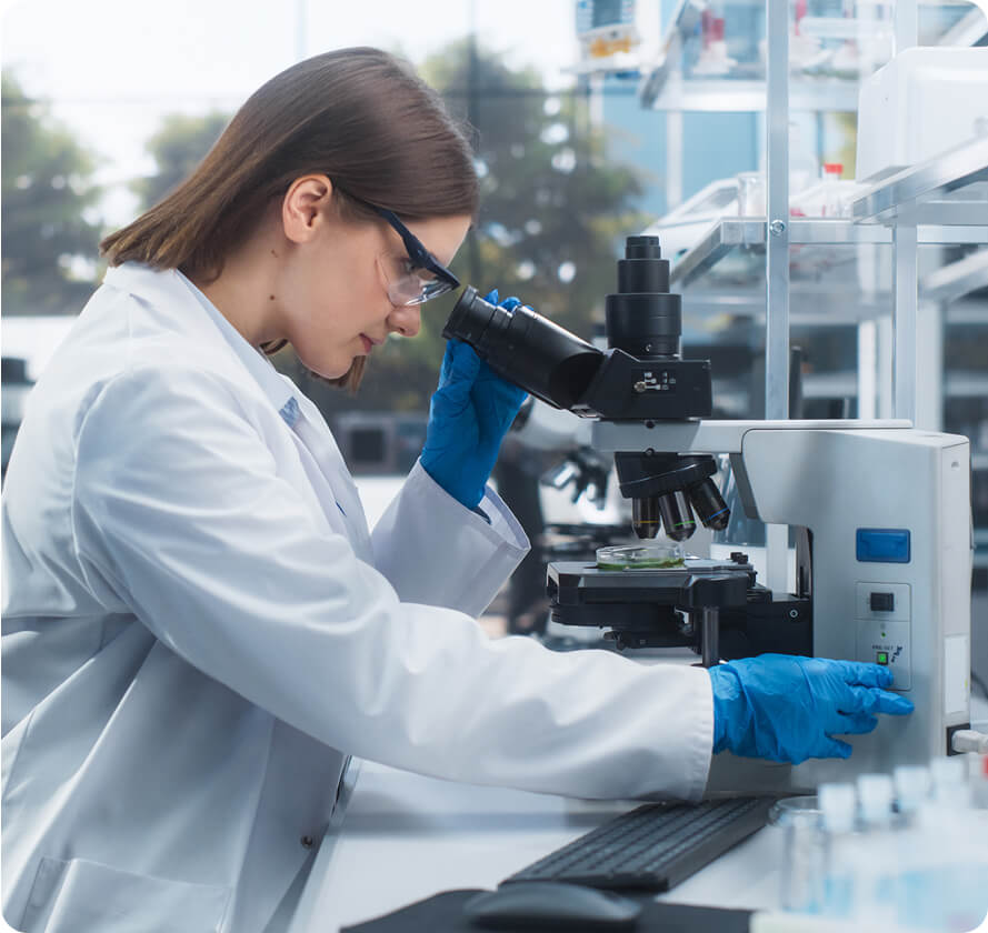 A scientist taping an iPad