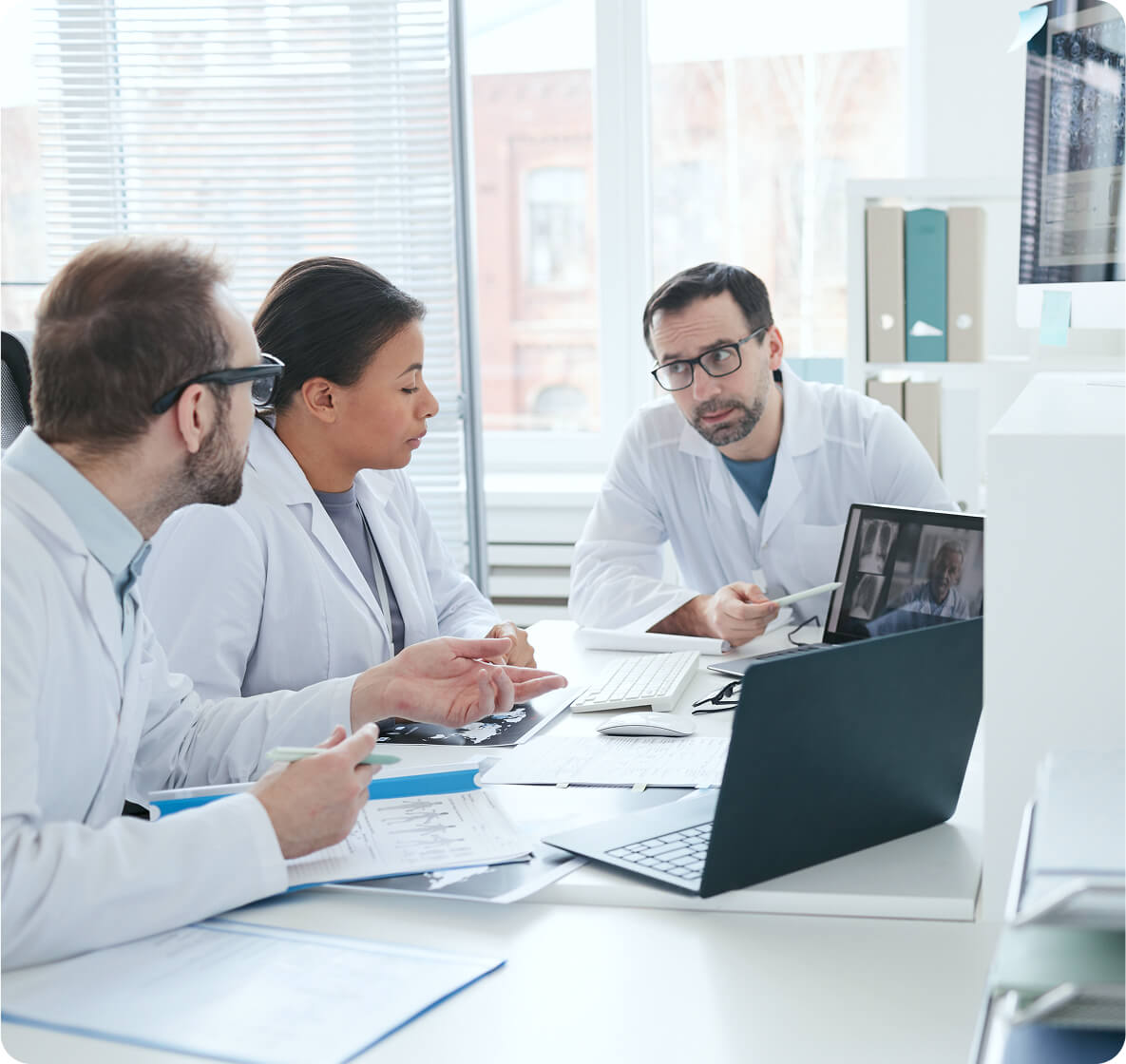 A scientist taping an iPad