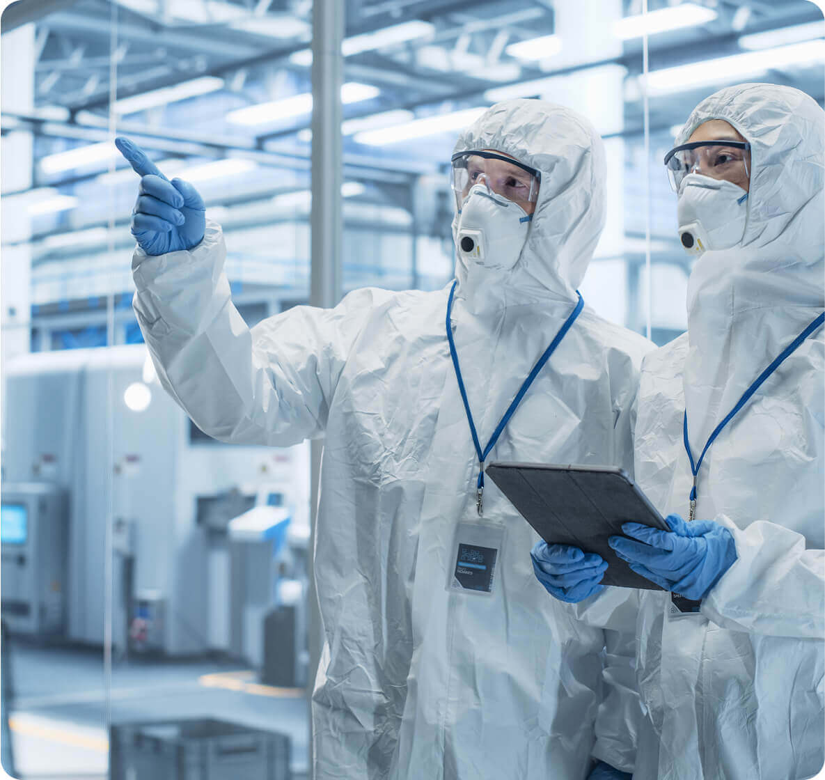 A scientist taping an iPad