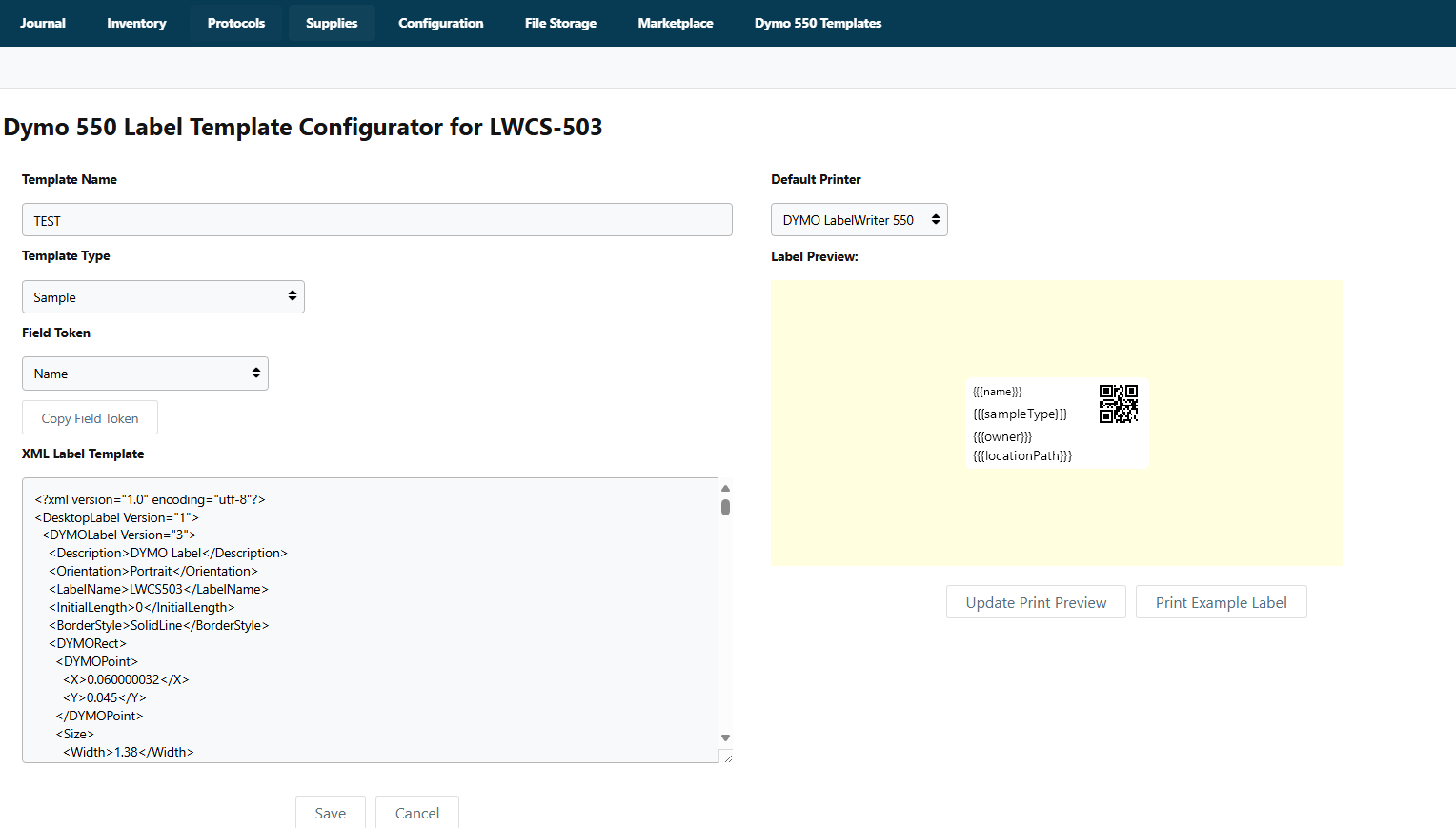 Dymo 550 Label Template Configurator