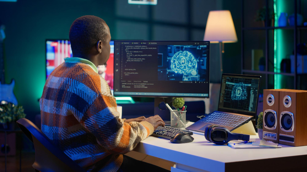 man working on a desktop - AI Agency Business Model