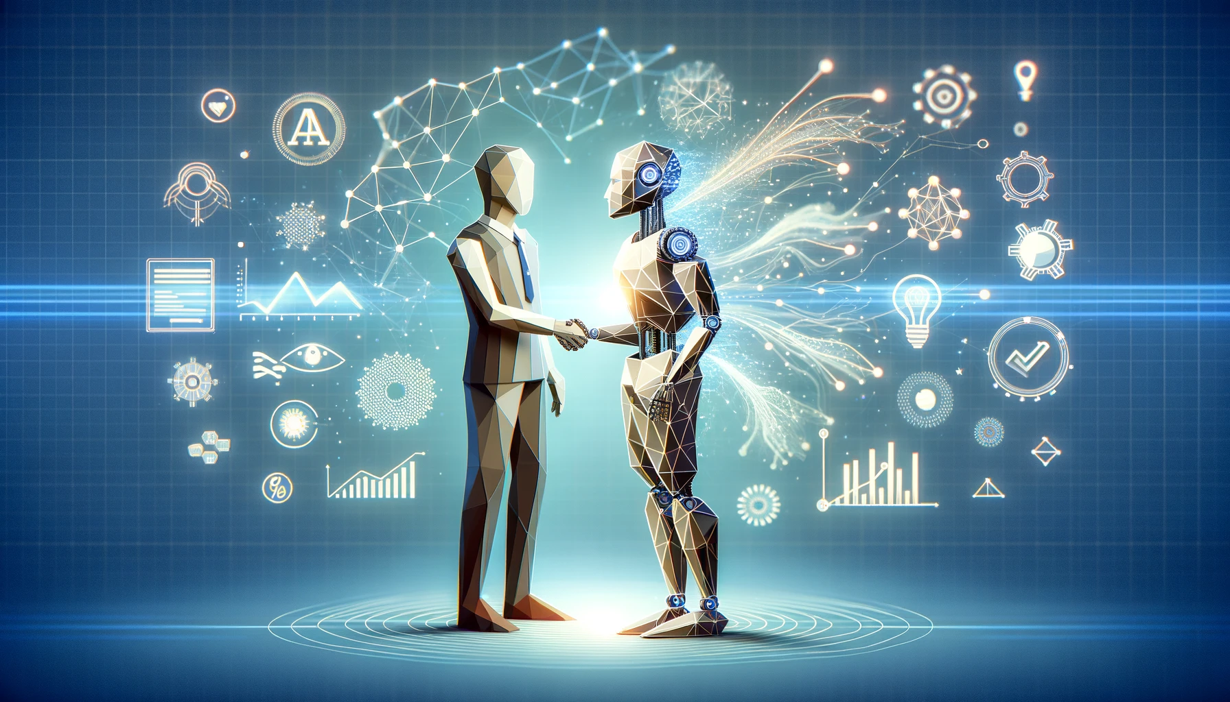 ai bots shaking hands - Pros and Cons of AI in Marketing