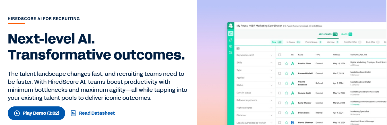 hired score - Best AI Tools for Recruiting 