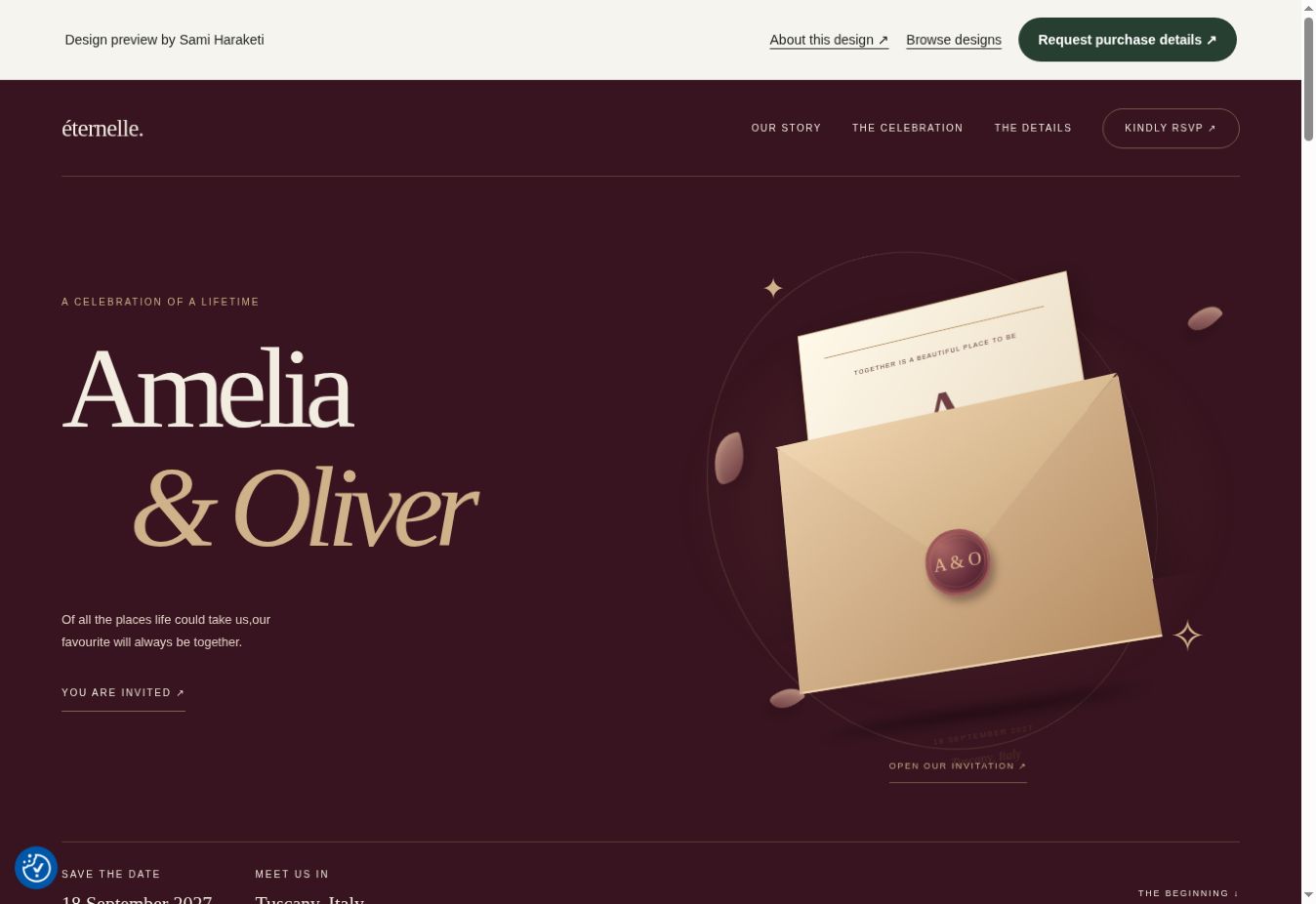 Homepage preview of the Éternelle website design