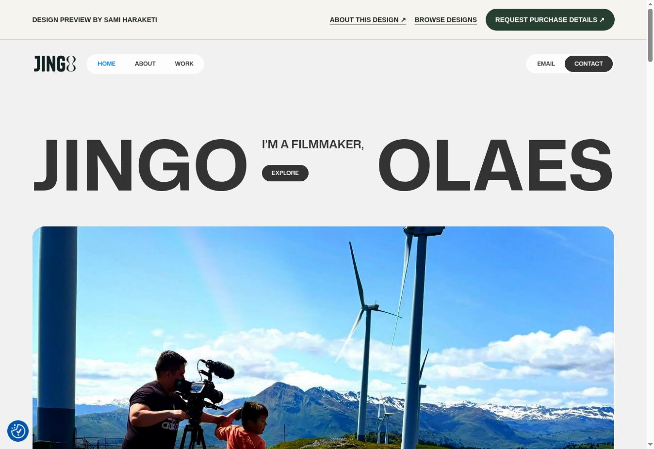 Homepage preview of the Filmmaker Portfolio website design