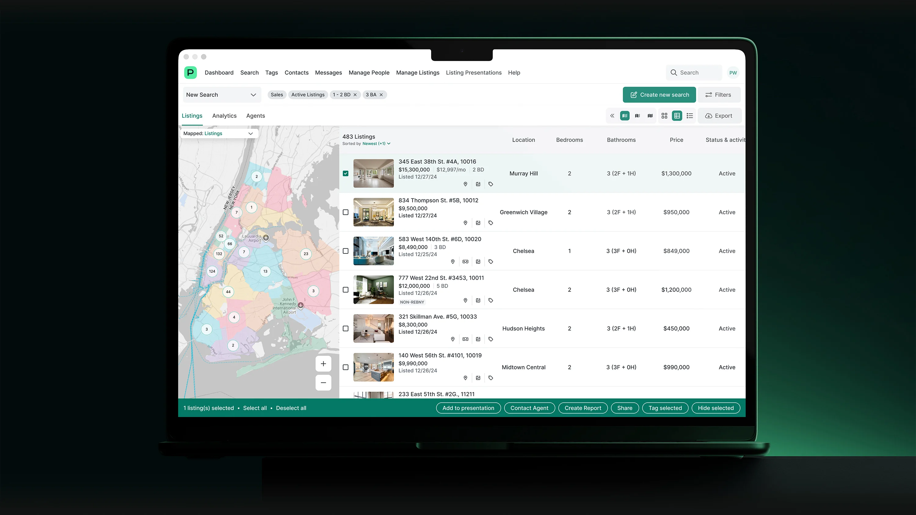 Perchwell desktop platform showing property listings and search interface