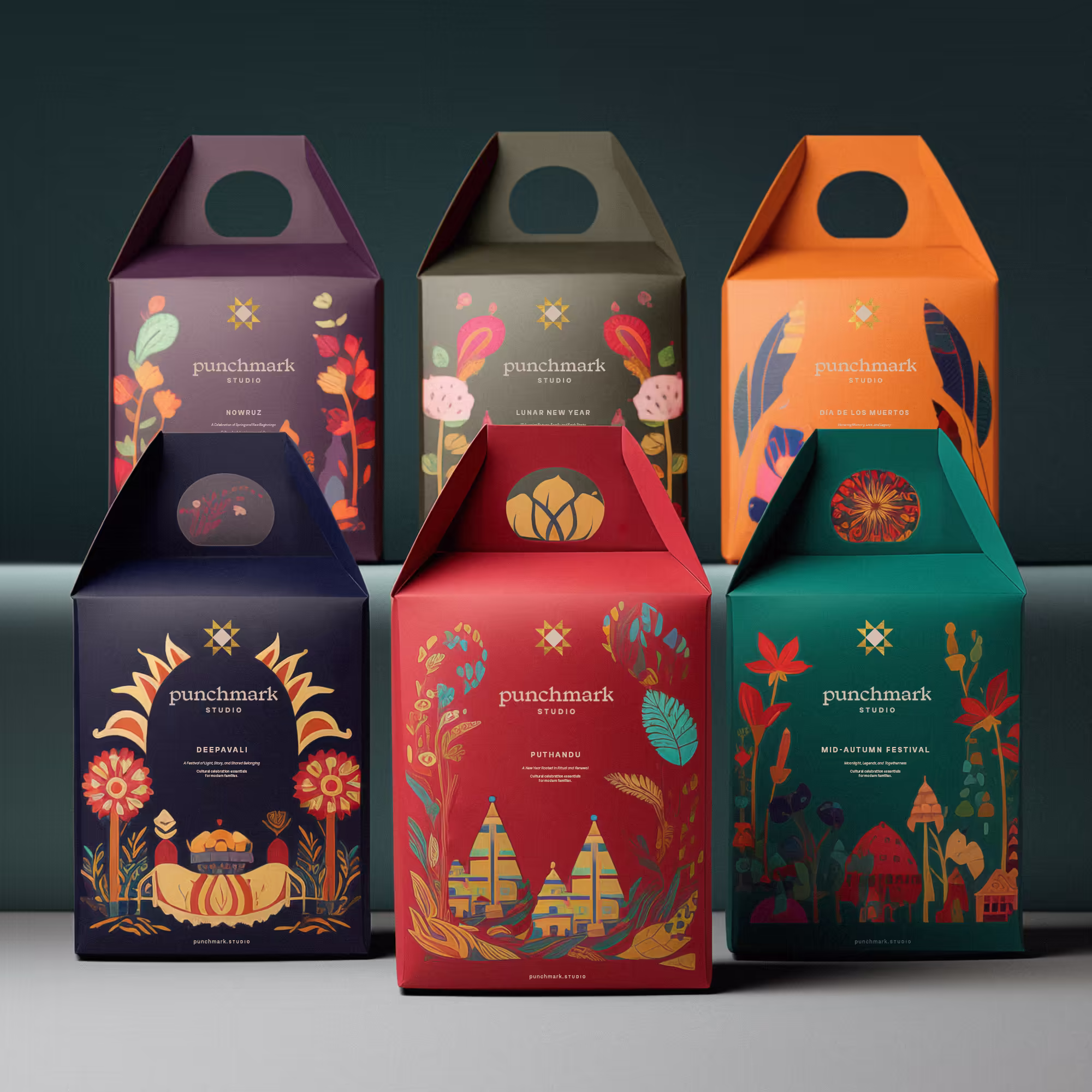 Cultural celebration kits designed by Punchmark Studio for seasonal product collection