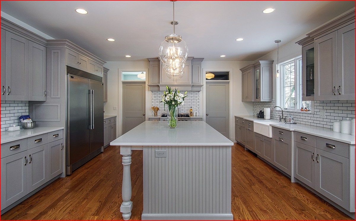 Kitchen with Light Gray pre-finished cabinet doors