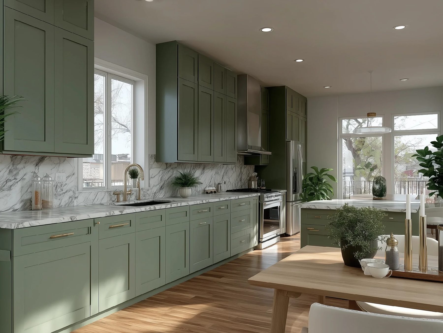 Kitchen with Aston Green pre-finished cabinet doors