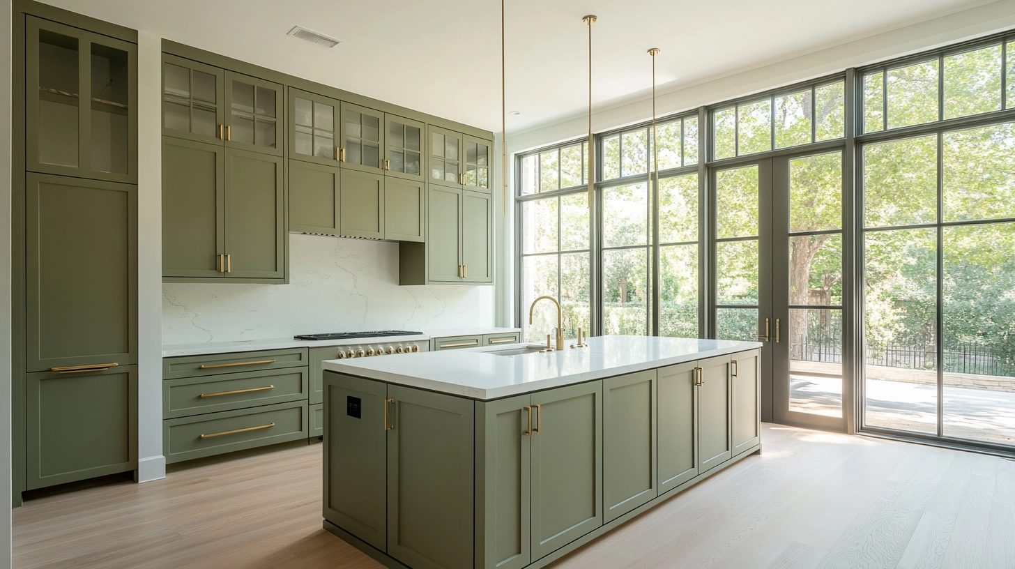 Kitchen with Sage Breeze pre-finished cabinet doors