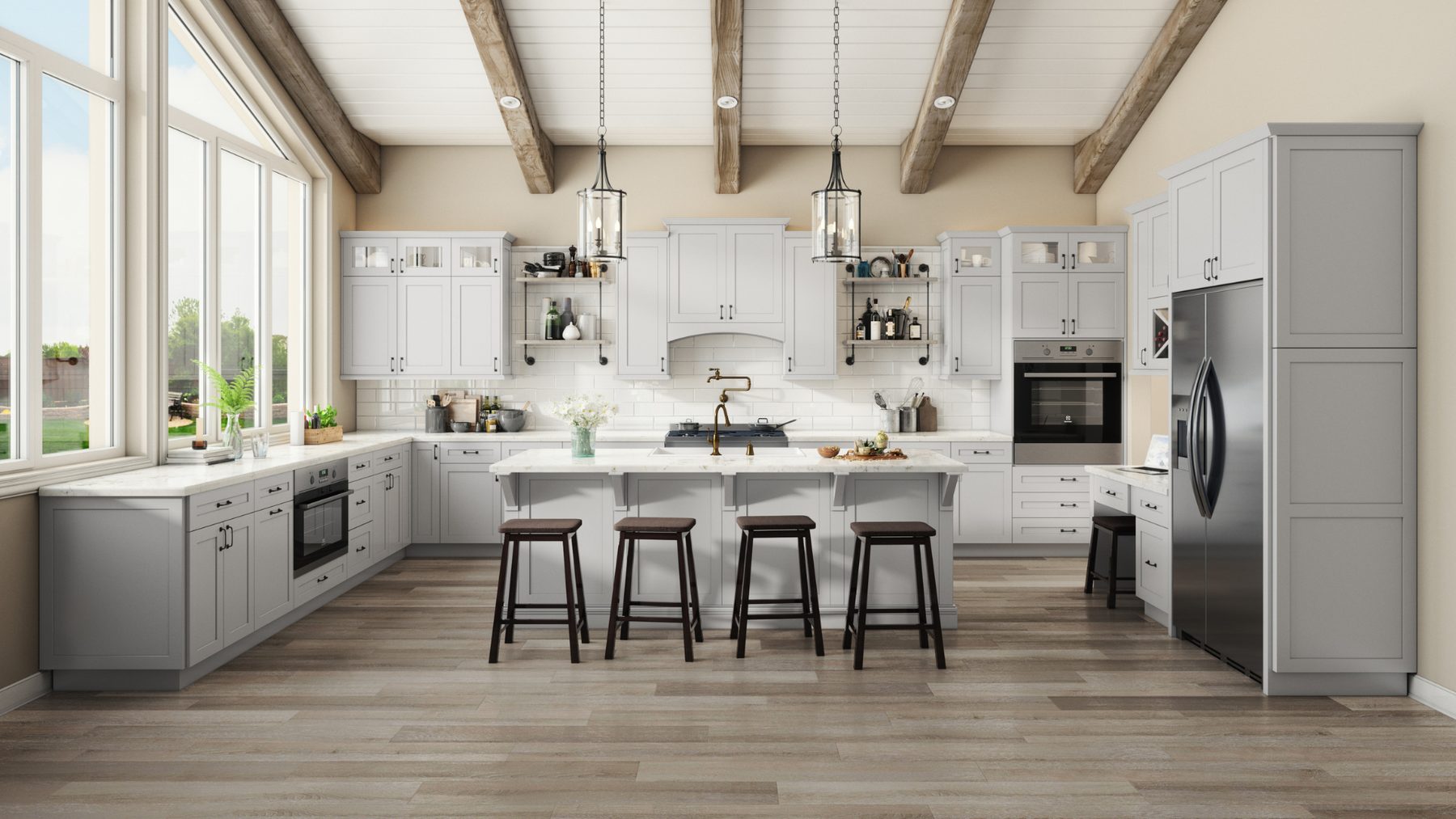 Kitchen with Shaker Dove pre-finished cabinet doors