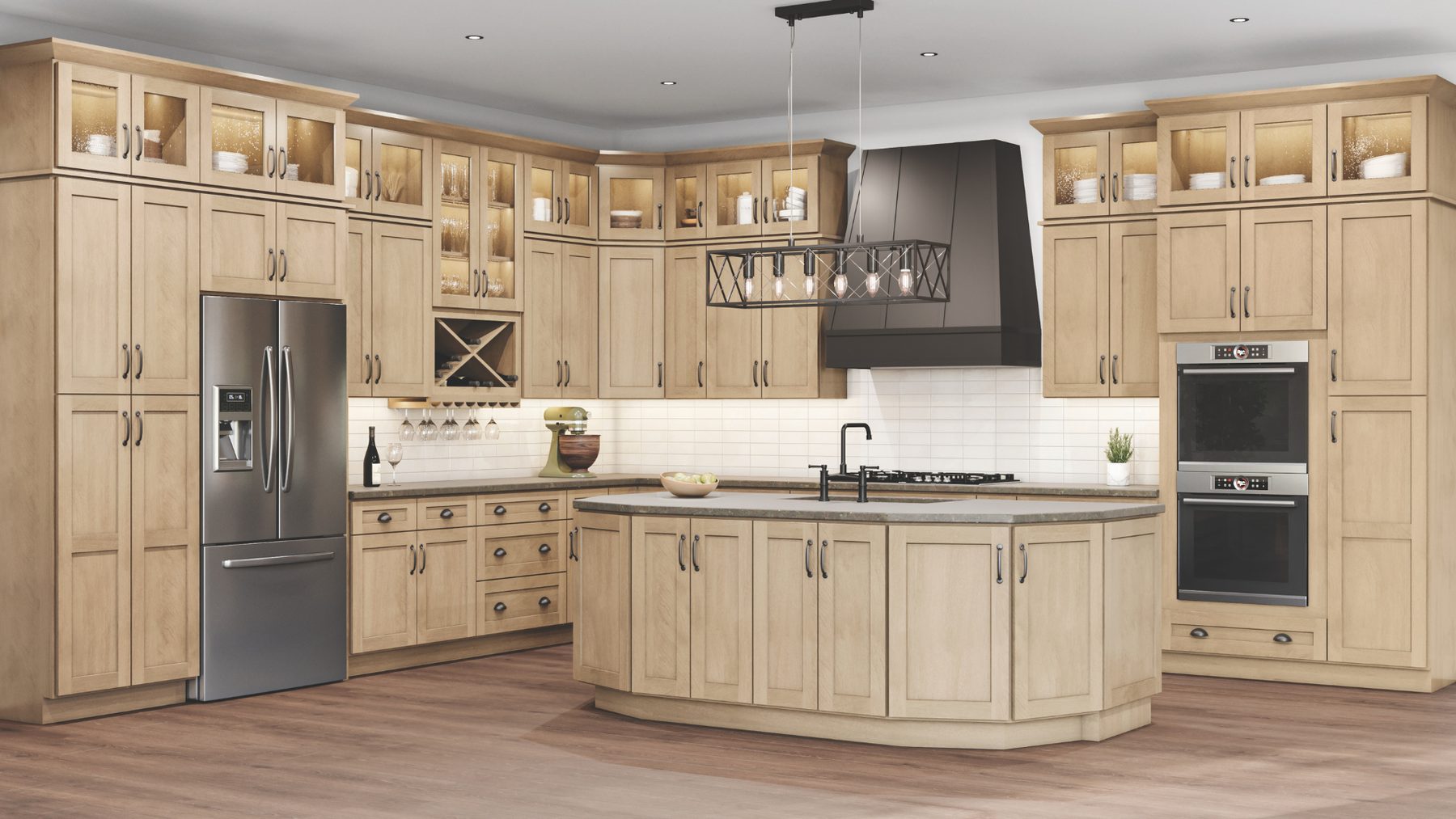 Kitchen with Shaker Honey pre-finished cabinet doors