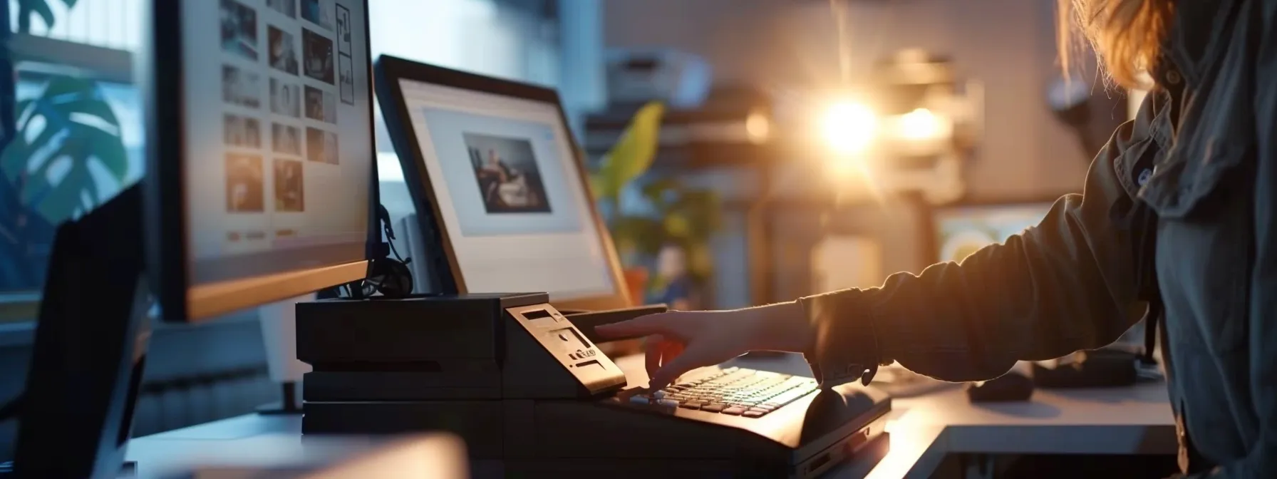 a person adjusting printer settings on a computer screen.