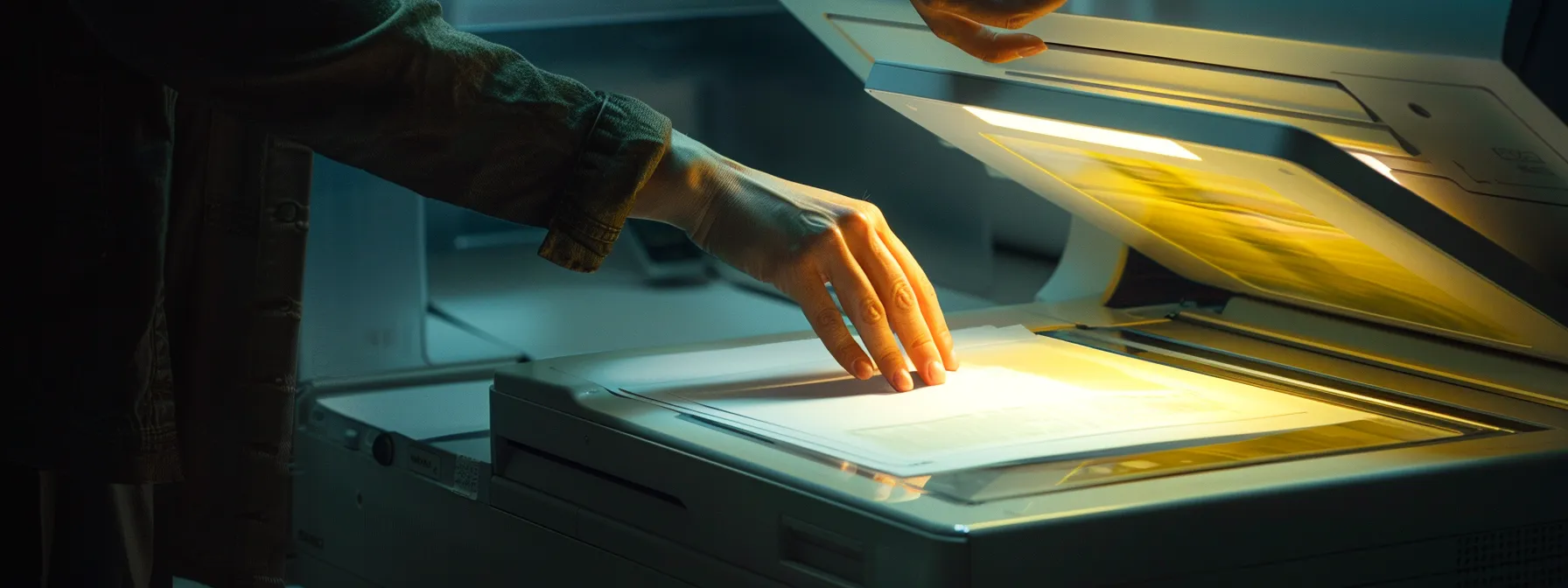 a person clearing a paper jam from a hp printer.