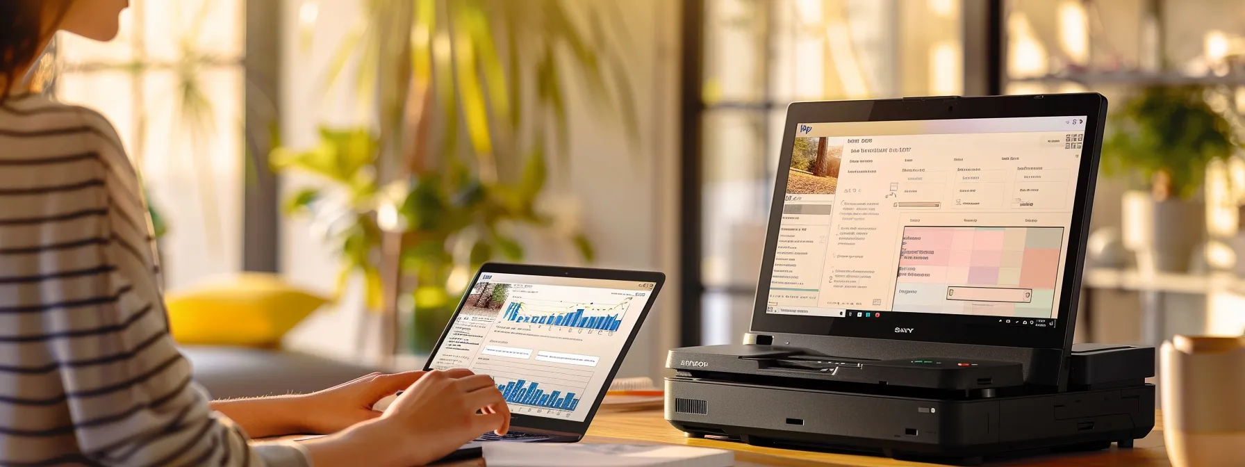 a person scrolling through hp printer manuals and support resources on a laptop screen.