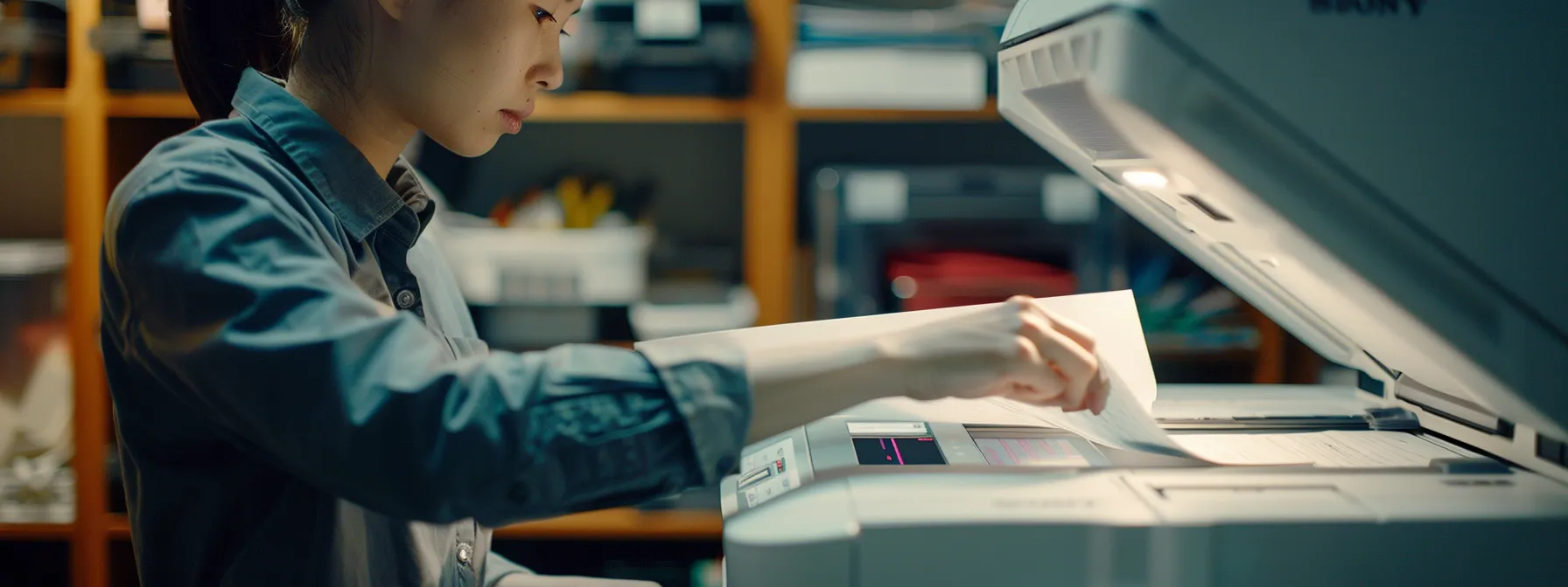 a person fixing a paper jam in a canon printer.