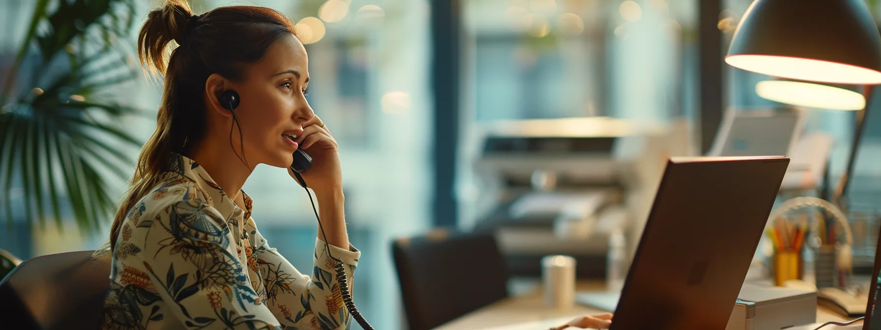 a person talking on the phone with a customer service representative about their hp printer.