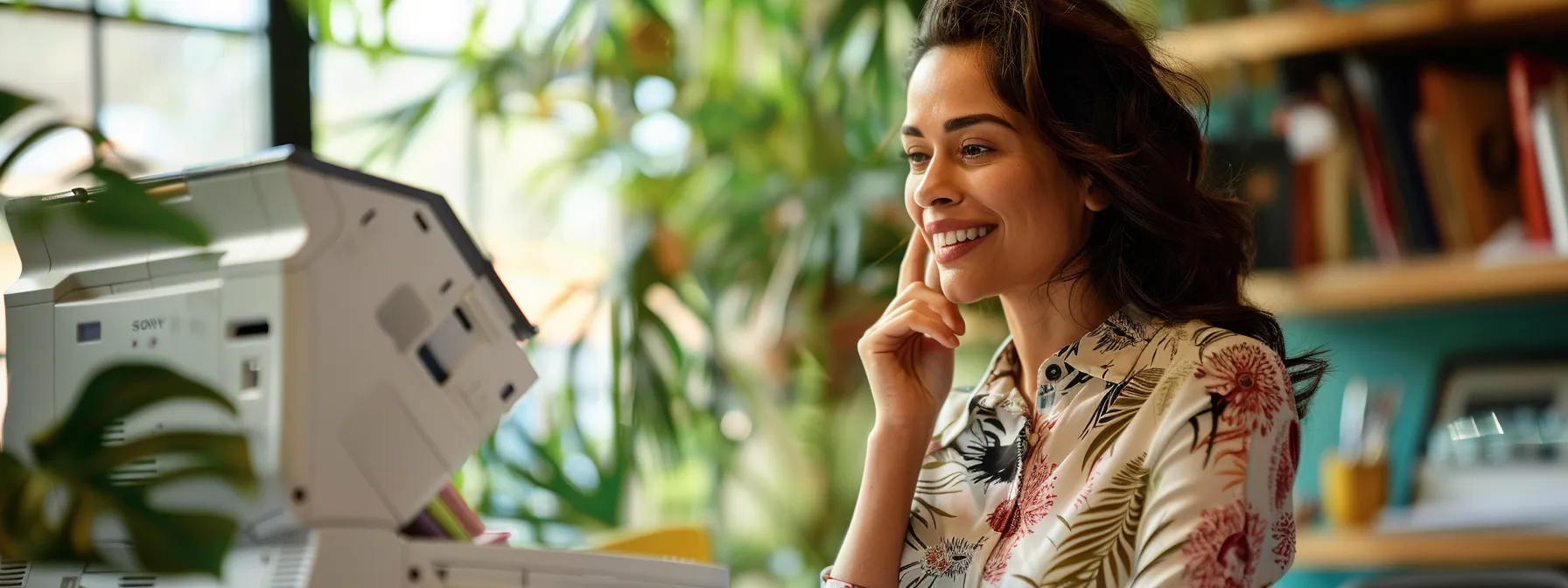 a customer on the phone with an hp support agent, receiving personalized troubleshooting and advice for their printer issue.