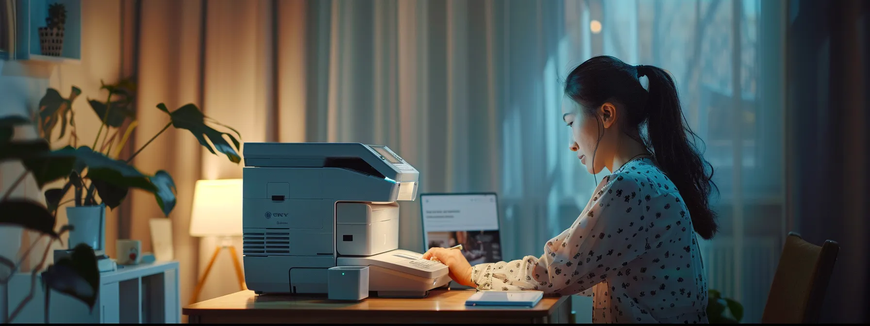 a person looking at their hp printer model and taking notes of error codes.