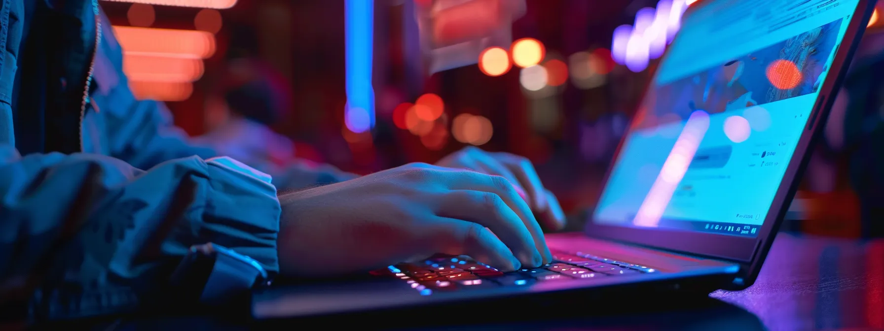 a person typing on a laptop while using a live chat support service on their computer.