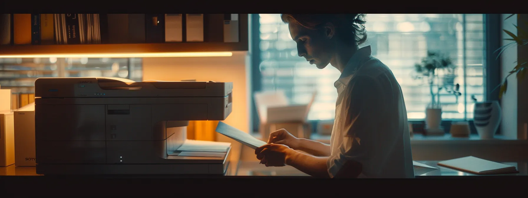 a person checking printer connections and restarting the device.