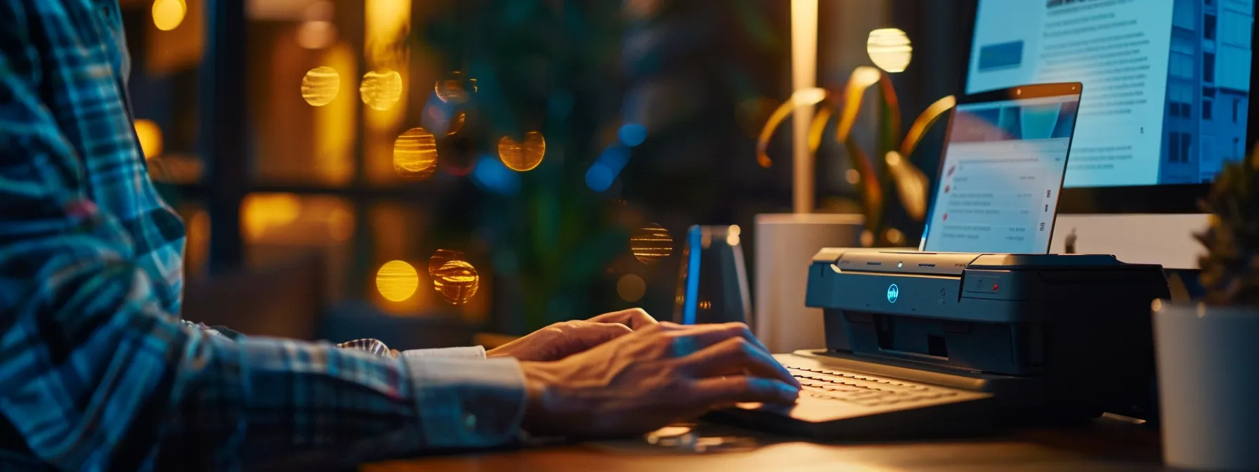 a person typing a message about their hp printer issue on social media.