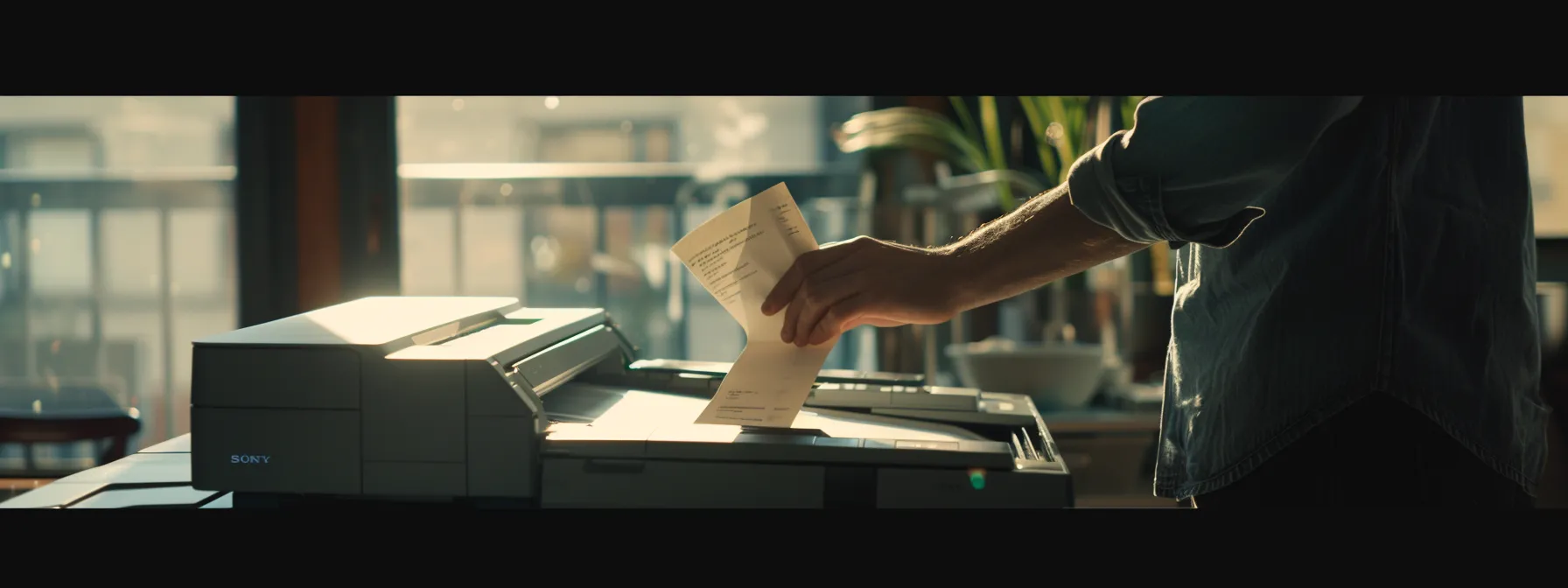 a person carefully clearing a paper jam from an hp printer.
