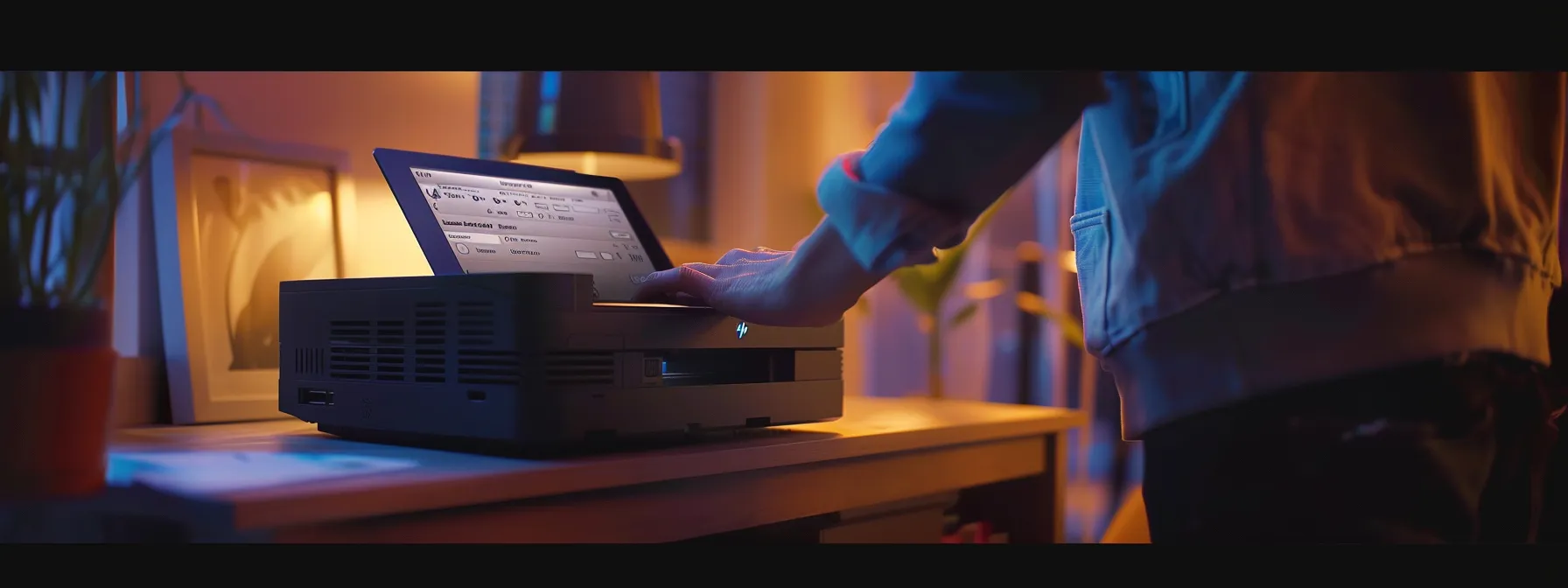 a person checking the model and serial number of their hp printer before calling customer support.