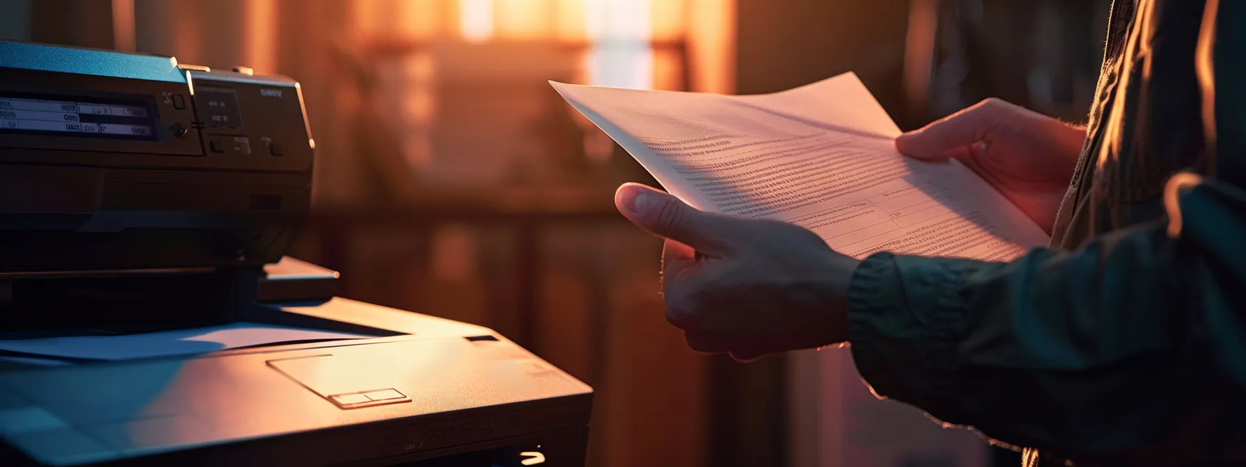 a person holding a printed test page in front of a printer.