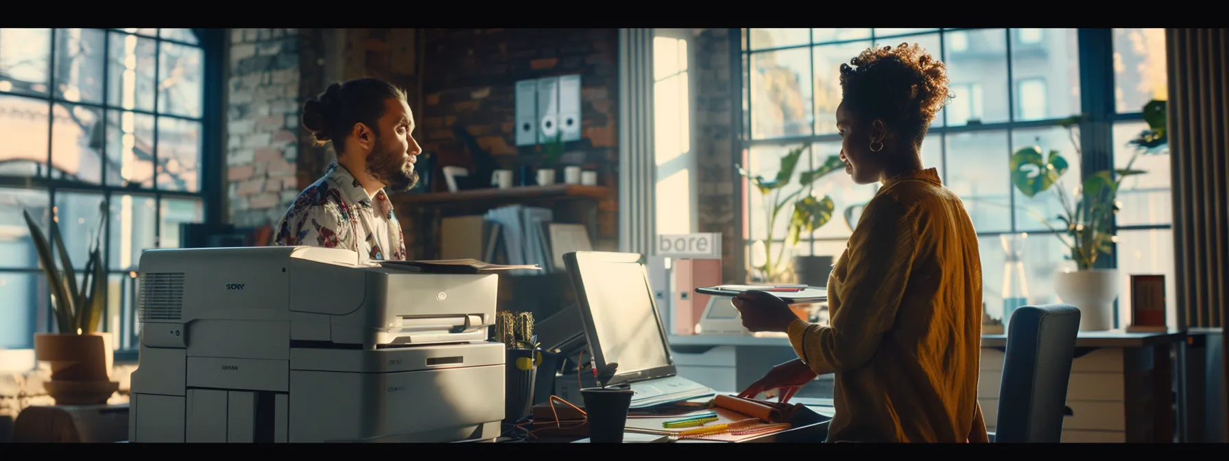 a person speaking to a technical support representative about advanced features and settings on a hp printer.