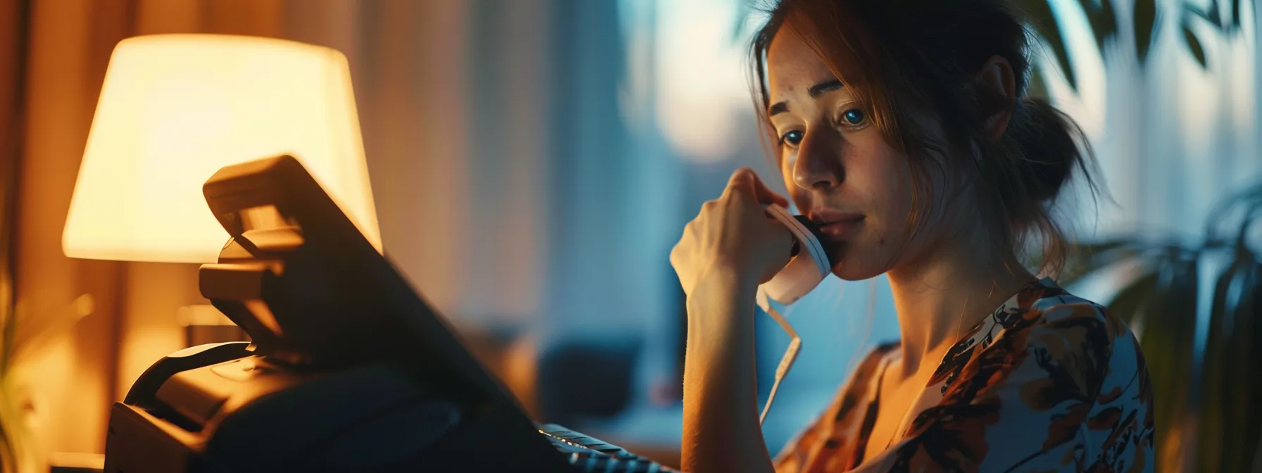 person confidently dialing brother printer support with a focused expression.