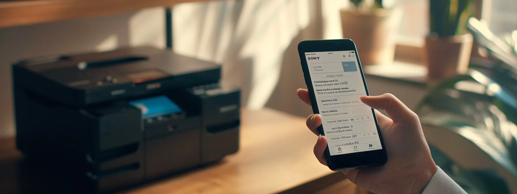 a person holding a phone displaying their hp printer settings.