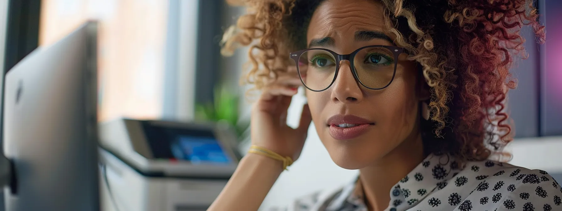 a customer talking on the phone with hp technical support for help with printer issues.