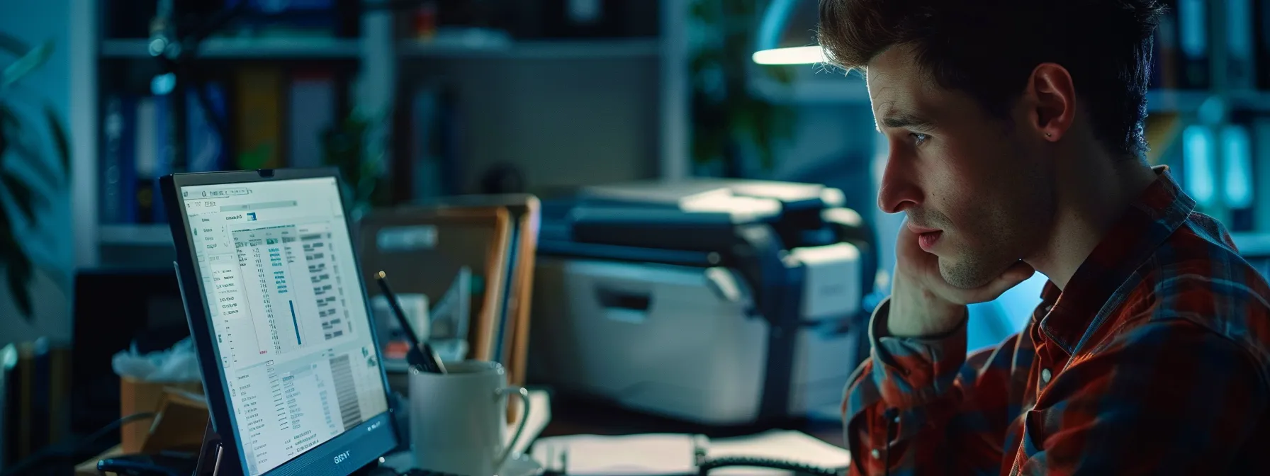 a person speaking on the phone with a technical support agent, explaining the issues with their printer in a detailed and concise manner.