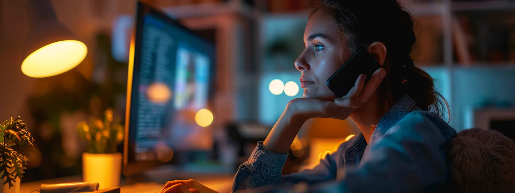 a person holding a phone to their ear while looking at a computer screen with an epson printer error message displayed.