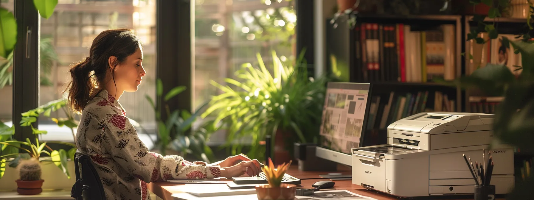 a person receiving guidance from epson printer support on setting up a new device.