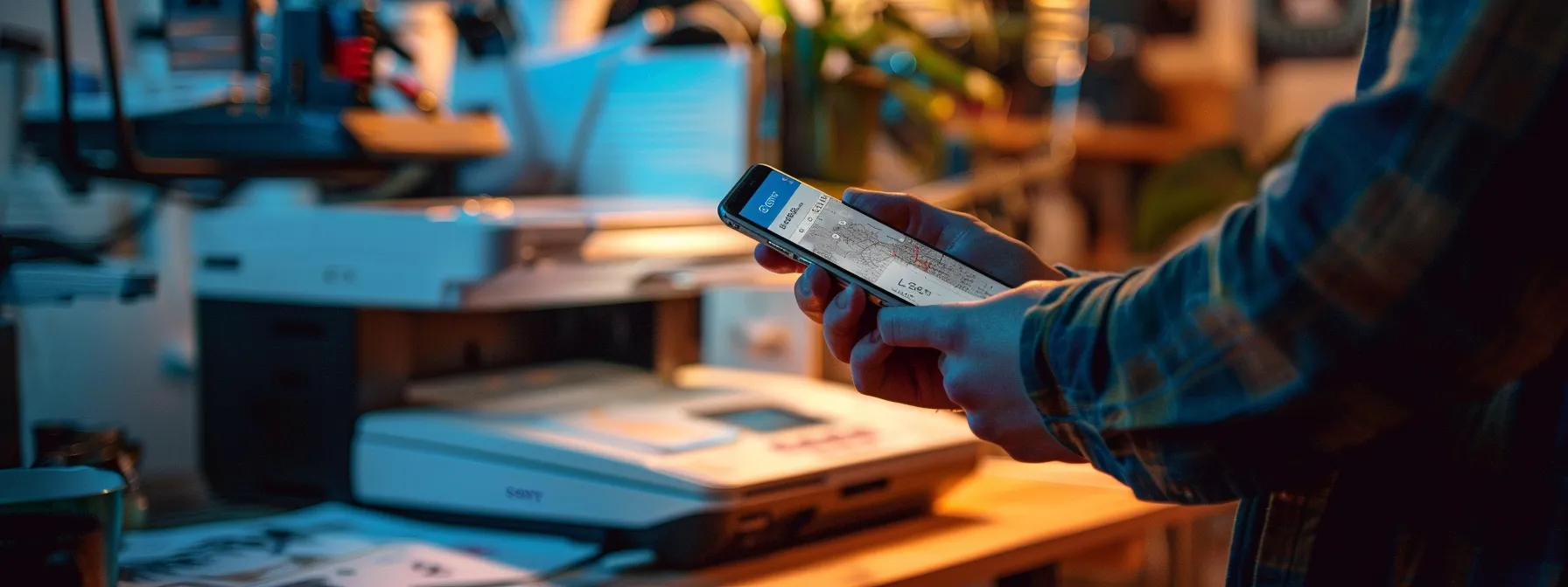 someone using the epson connect app on their smartphone for printer support.