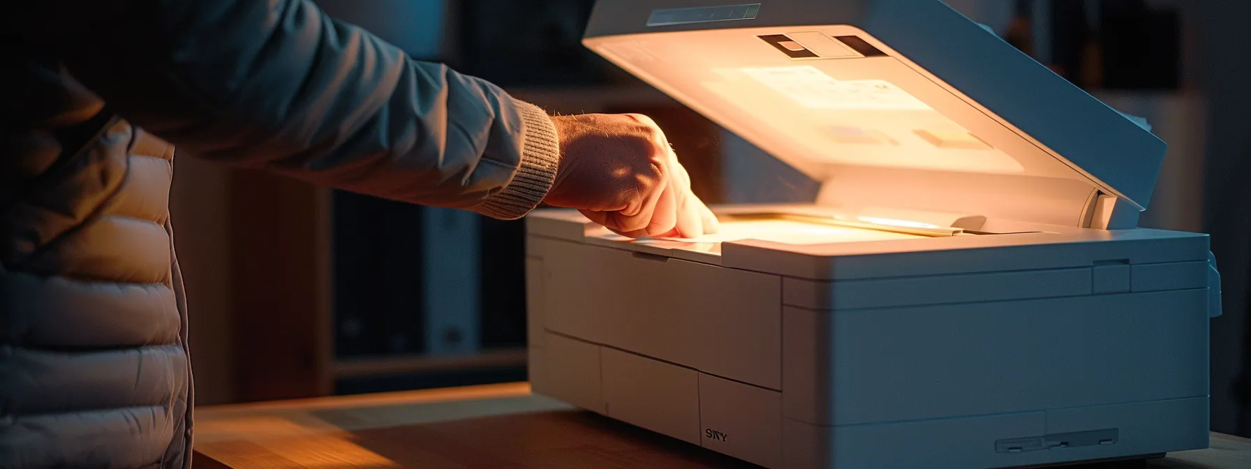 a person carefully removing a paper jam from a laser printer.